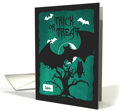 Halloween for Son - Owl in Crooked Tree with Bats - Poem card