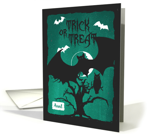 Halloween for Aunt - Owl in Crooked Tree with Bats - Poem card