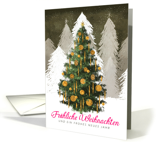Christmas Tree In Snow Merry Christmas Happy New Year in German card