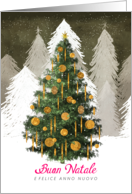 Christmas Tree In Snow Golden Baubles Merry/ Happy New Year in Italian card