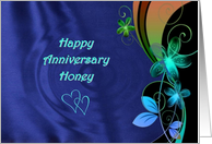 Happy Anniversary Honey, for partner, two hearts, flowers card