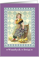 Happy Easter in Polish - Dutch Girl with Chicks Vintage Postcard card