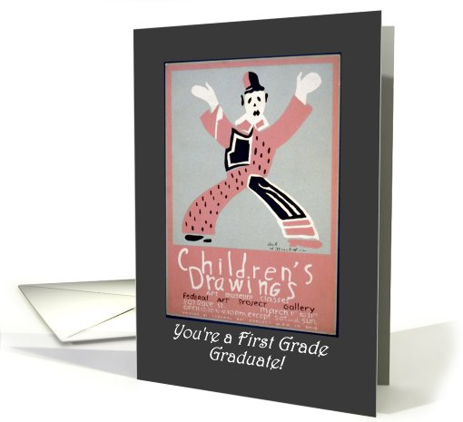 Graduation, first grade, child's drawing card (801067)