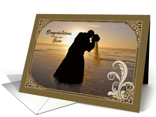 Congratulations, Wedding, Beach Sunset, from Sister to Brother card
