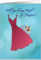 Maid of Honour, wedding invitation, red dress card