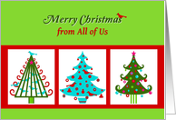Christmas, from all of us, decorated trees card