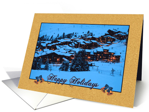 Happy Holidays, ski resort at night card (871603)
