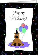 Cute Cartoon Birthday Bear Wearing a Party Hat, With Colorful Balloons card