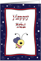 Cute Bee, Stars, Stripes, Happy 4th Of July Card