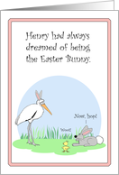 Whimsical Cute Wood Stork, Easter Bunny, Baby Chick Card