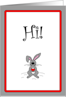 Hi, Cute Cartoon Bunny Rabbit Holding Heart, Love Flirty Card