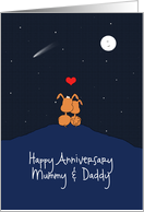 Custom Front Cartoon Puppy Dog Couple, Moon, Stars, Happy Anniversary card