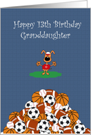 Cute Puppy Dog, Sports, Granddaughter 13th Birthday Card