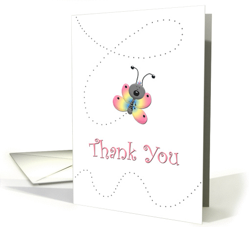 Pink Rainbow Cartoon Butterfly Thank You card (1317996)