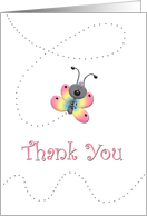 Pink Rainbow Cartoon Butterfly Thank You Card