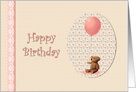 Teddy Bear With Pink Balloon And Lace Birthday Card