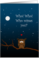 Miss you, Cute Sad Owl Card