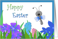 Happy Easter, Dragonfly, Colorful Flowers card