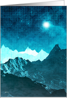 Blue Outer Space Mountains And Stars Card