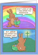 Christian Happy Easter with Bunny and Cross on a Hill card