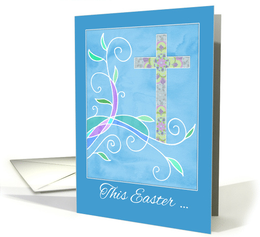 Easter Greetings with Christian Cross and Blue Watercolor... (1044611)