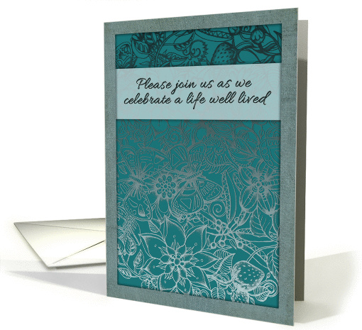 Celebration of life, memorial invitation, flowers, butterflies. card