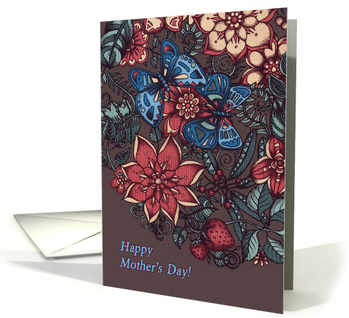 Happy Mother's Day with Hand Drawn Butterfly and Flower... (1067965)