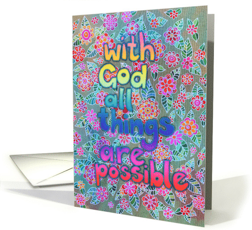 With God All Things Are Possible Floral Rainbow Doodle Design card
