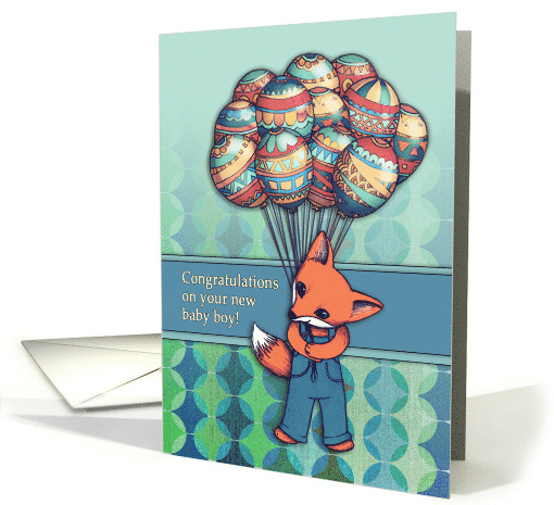 Congratulations on Your New Baby Boy with Cute Fox and Balloons card