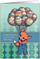 Congratulations on Your New Baby Boy with Cute Fox and Balloons card