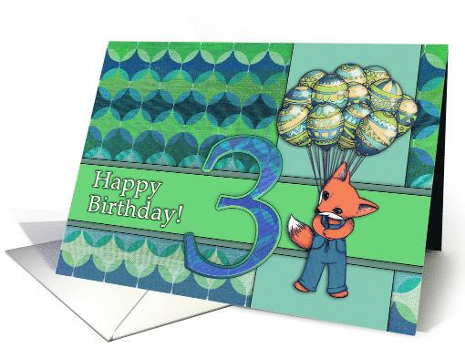 Happy Birthday for 3 Year Old Boy with Cute Fox and Balloons card