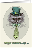 Happy Father’s Day, Father, Persian cat illustration, hat, mustache card