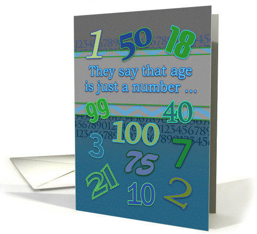 Happy Birthday for Him Age is Just a Number Blue & Green Numerals card