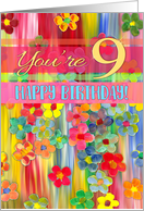 Happy 9th Birthday for Girl with Bright Colors and Painted Flowers card