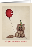 It’s Your Birthday with Cute Persian Kitten Illustration & Red Balloon card