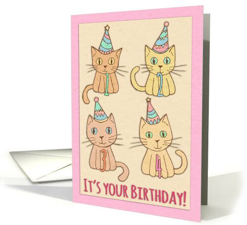 Happy 4th Birthday with Cute Cats Wearing Party Hats in... (1103346)