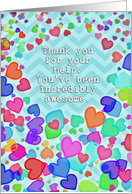 Thank You for Your Help with Rainbow Hearts & Light Blue Chevron card