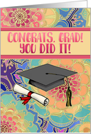 Congrats Grad You Did It with Boho Colorful Mandala Doodle card