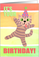 It’s your birthday! Crazy cat in party hat, fun pastel colors card