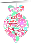 Merry Christmas & Happy New Year, tropical floral design, mint, pink card