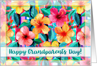 Happy Grandparent’s Day with Colorful Hibiscus Flowers and Stripes card