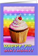 Happy 7th Birthday with Yummy Cupcake and Rainbow Colors card