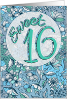 Happy Sweet 16th Birthday with Blue Green Floral Pattern card