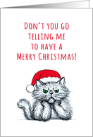 Missing you at Christmas, cross cat sketch illustration, humor card