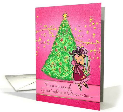 To Our Granddaughters at Christmas Time with Cute Mouse and Tree card