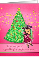 To Our Granddaughters at Christmas Time with Cute Mouse and Tree card