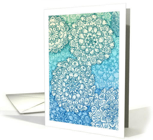 Blue and Green Abstract Floral Mandala Doodle Blank Any Occasion card