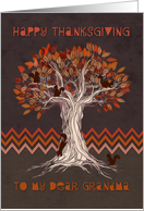 Happy Thanksgiving to my Gran, tree, squirrel illustration, chevron. card