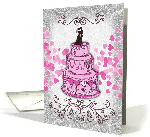 Wedding Congratulations Best Wishes with Bridal Couple and Cake card