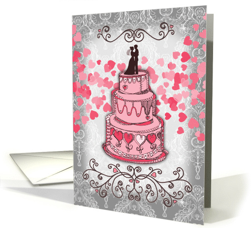 Wedding Congratulations Best Wishes with Bridal Couple and Cake card